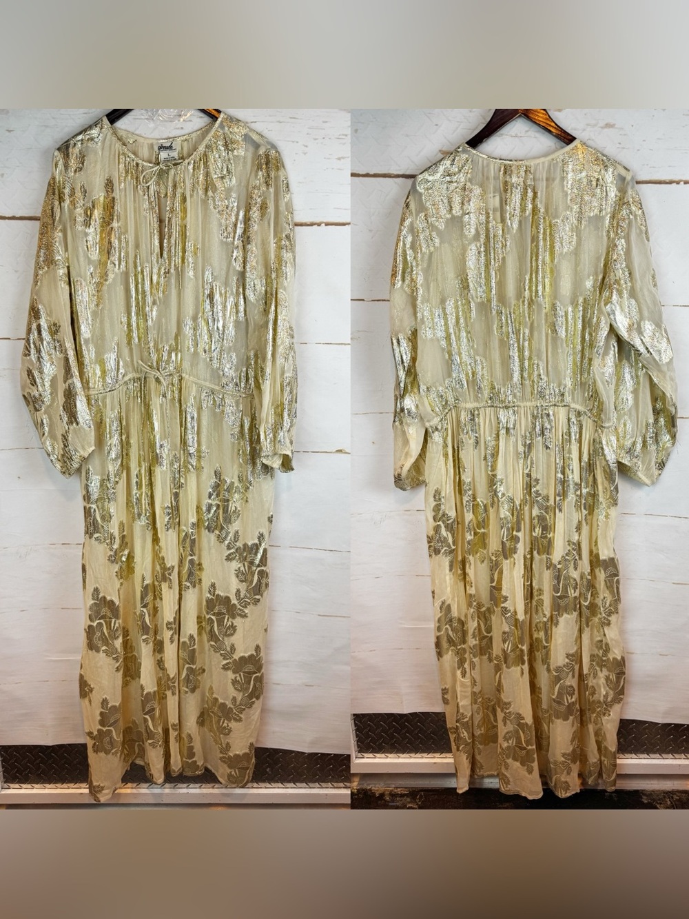 Anthropologie (Pinnacle) | Sheer Metallic Gold Dress, L NWT - Picture 4 of 15